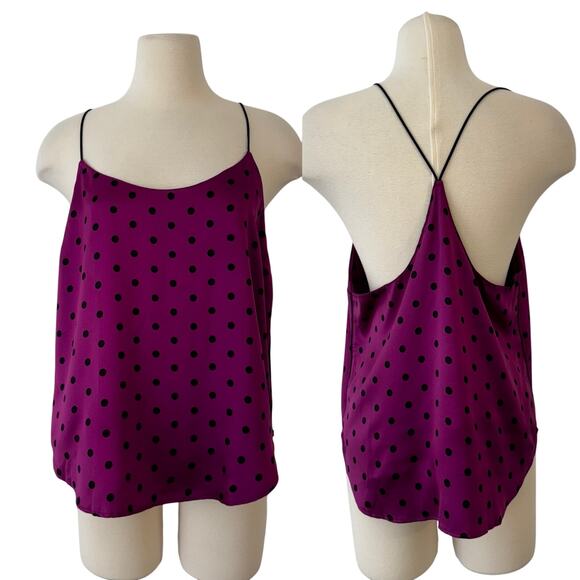 Victoria's Secret Racerback Satin Camisole Top Purple Black Polka Dots | L NWT - Picture 1 of 10